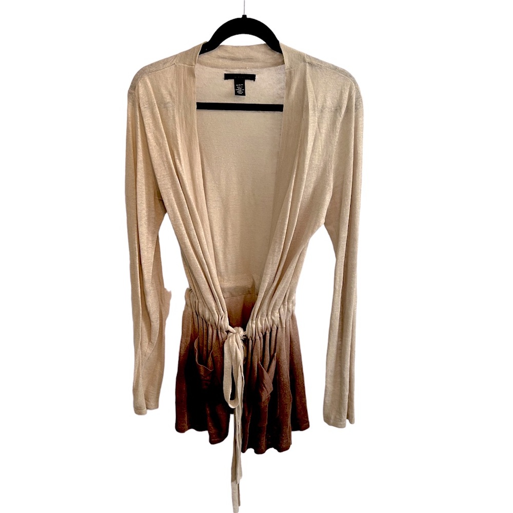 Linen Belted Cardigan in Ombres of Brown and Tan